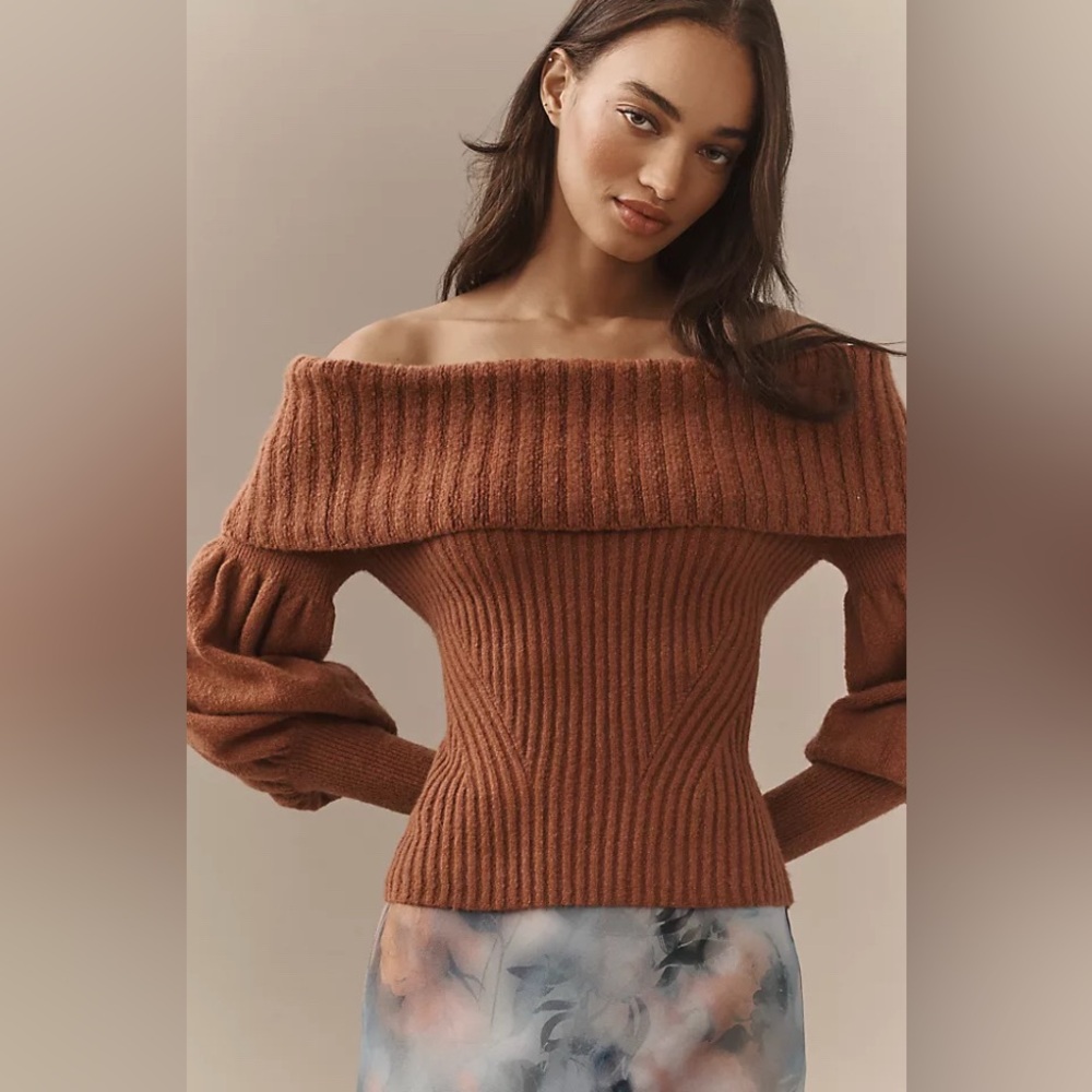Anthropologie The Tessa Off The Shoulder Puff Sleeve Sweater  NWT